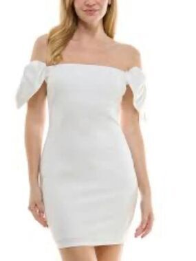 City Studio White Off-Shoulder Bow Sleeve Dress Size M Juniors